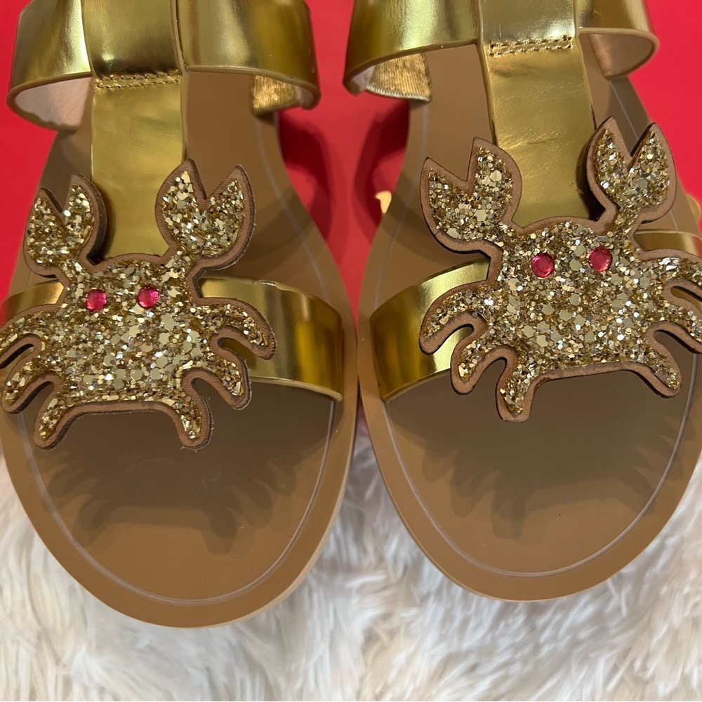 🎉HP🎉 Kate Spade Claire Gold Glitter Crab Sandal / Shoes - Picture 4 of 11